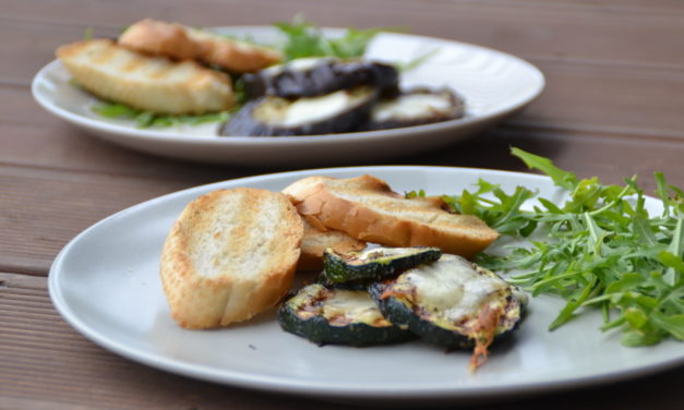 Grilled aubergine and courgette with mozzarella cheese