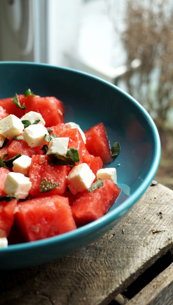 Watermelon salad with feta cheese